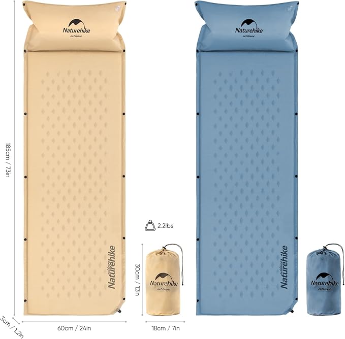 Naturehike Self-Inflating Sleeping Pad Ultralight Memory Foam Camping Pad with Pillow Fast Inflating Patchwork Sleeping Pad for Camping Hiking RV Camping with Storage Bag Single Pottery Yellow
