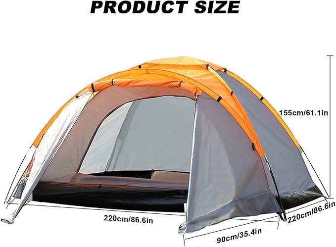 Outdoor Family Camping Tent Extra Large Space 3-4 Person Tent Waterproof and Sun-Proof with Front Foyer for Outdoor Family Activities Orange + Gray 86.6 (+35.4) * 86.6 * 61.1in