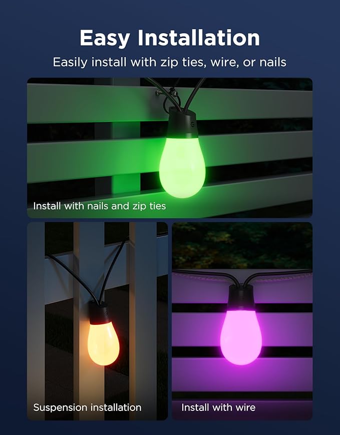 Govee S14 Bulb Outdoor String Lights 2 48ft Smart RGBIC Warm White Patio Lights with 15 LED Bulbs 111 Scene Modes for Outdoor Decor Upgraded IP66 Compatible with Alexa Google Matter APP Control