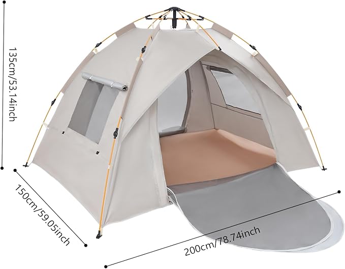 2-3 Person Camping Tent Instant Pop Up Tent with Rolled-Up Windows and Mesh Deisgn Waterproof Oxford Cloth 6.56FT×4.92FT×4.43FT Tents for Camping Traveling Sleepovers