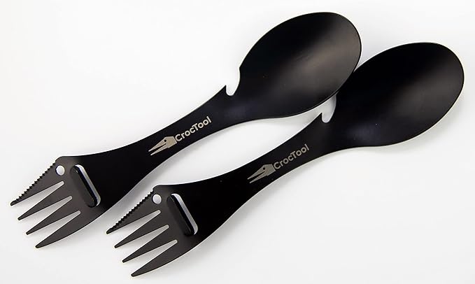Spork Ultra Lightweight and Strong 5 in 1 Camping Utensil Set-Spoon+Fork+Knife+Peeler+Bottle Opener+Bag+Carry case. Ideal for Outdoors Home or Office