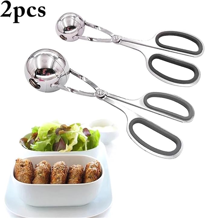 Meatball Maker Scoop 2 PCS Stainless Steel Meat Baller Tongs Meatball Maker Ice Tongs Cookie Dough Scoop Ice Cream Baller Tool