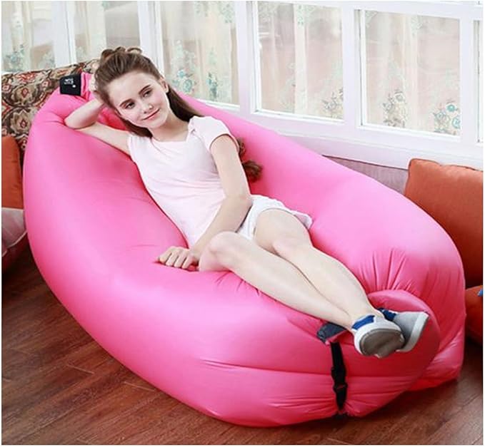 Inflatable Lounger Air Chair Sofa Bed Sleeping Bag Couch for Beach Camping Lake Garden(Pink)