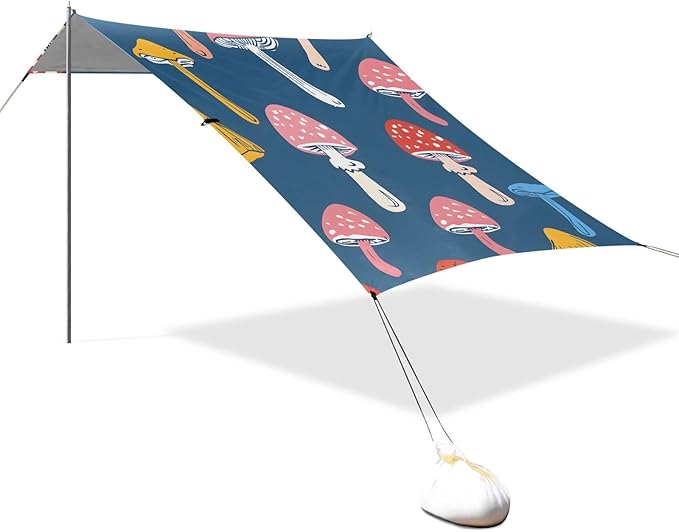 Colorful Mushrooms Solid Camping Sun Shelter Beach Tent Portable Beach Sun Shade Outdoor Canopy for Camping Trips Fishing Picnic