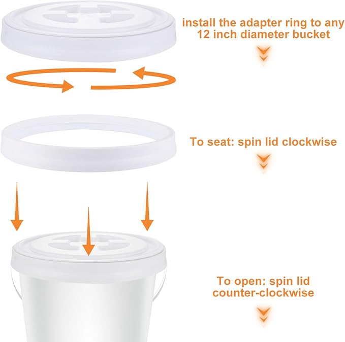 4 Pieces 5 Gallon Leak-Proof Bucket Lid Food Grade Plastic Storage Buckets Screw Seal Lids Screw Pail Lid Pet Food Storage Chicken Feeders Paint Storage Compatible with GammaWhite