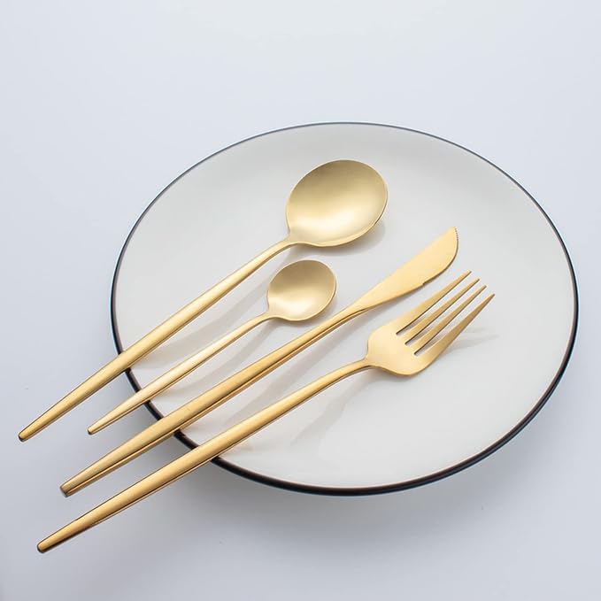 24Pcs Gold Silverware Set Stainless Steel Cutlery Set Knife Fork Spoon Teaspoon Flatware Set for Home Hotel Dishwasher Safe