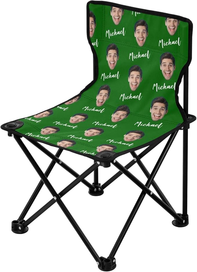 Sinestour Green Custom Photo Folding Camping Chair for Teen Child Personalized Name 14.6×14.6in Portable Outdoor Chair with Carry Bag for Barbeques Picnic Travel