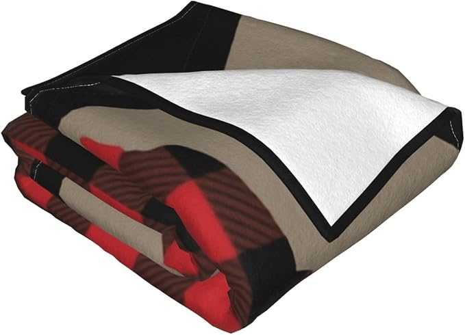 80X60 Red Black Buffalo Plaid Bear Lightweight Flannel Blanket - Soft and Breathable Polyester Suitable for Travel Camping and Home Decoration