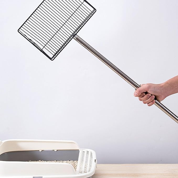 Extended Handle Litter Scoop Stainless Steel 20x20x6cm Non Stick Heavy Duty Poop Shovel - Expandable Handle Ergonomic Design for Livestock and Poultry Care