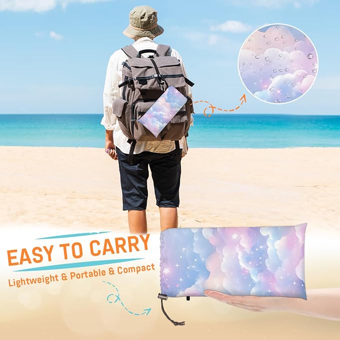 Waterproof Sandproof Beach Blanket 59''×68'' Color Cloud Polyester Outdoor Picnic Blanket with 4 Stakes &amp Storage Bag for BeachCampingVacation Fantasy Star