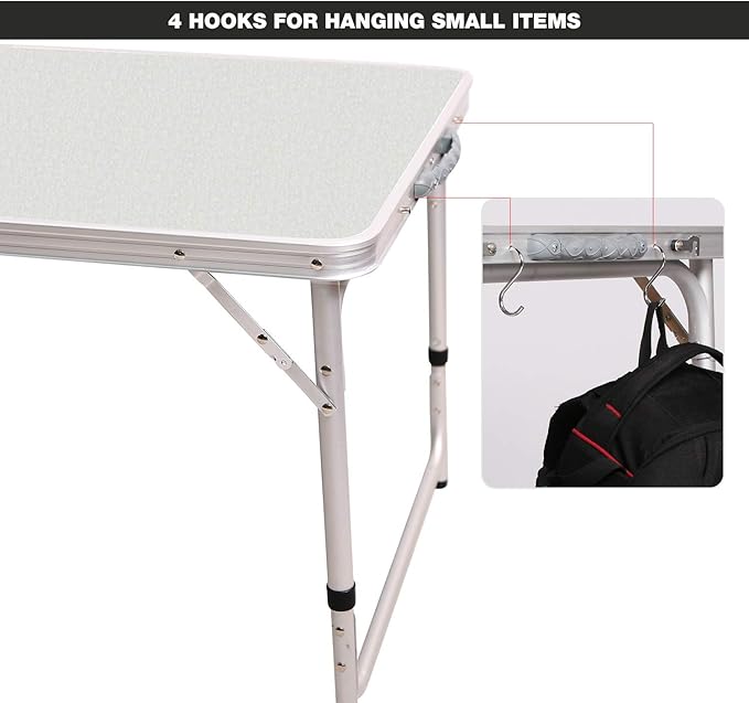 RedSwing 4ft Aluminum Camping Table 48x24 Inch Portable Folding Table with Adjustable Height Lightweight for Outdoor Picnic Beach BBQ Camping &amp Indoor Use