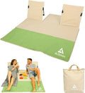 Beach Mat Lounge Chair 2-Person Foldable Lightweight Lounge Mat with Back Support600D Oxford 49x49 Widen Beach Seat Storage Bag for Holidays Garden Camping Swimmingpool (Khaki &amp Green)