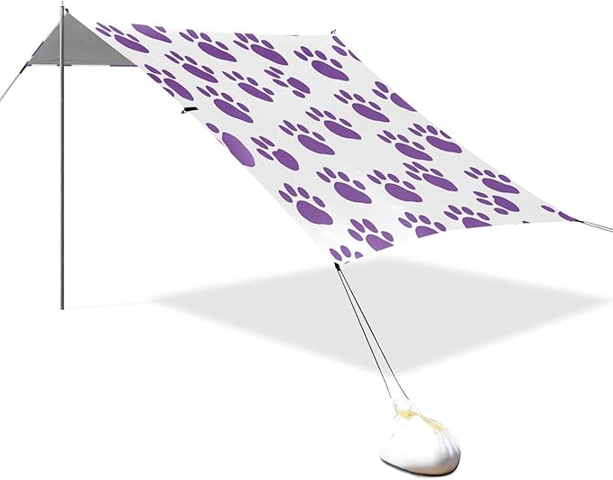 Paw Prints Purple Beach Tent Sun Shelter 9.2' x 10.5' Beach Canopy with 4 Sandbags 4 Stability Poles Sand Shovels - Tent Canopy for Beach Camping Fishing Picnics