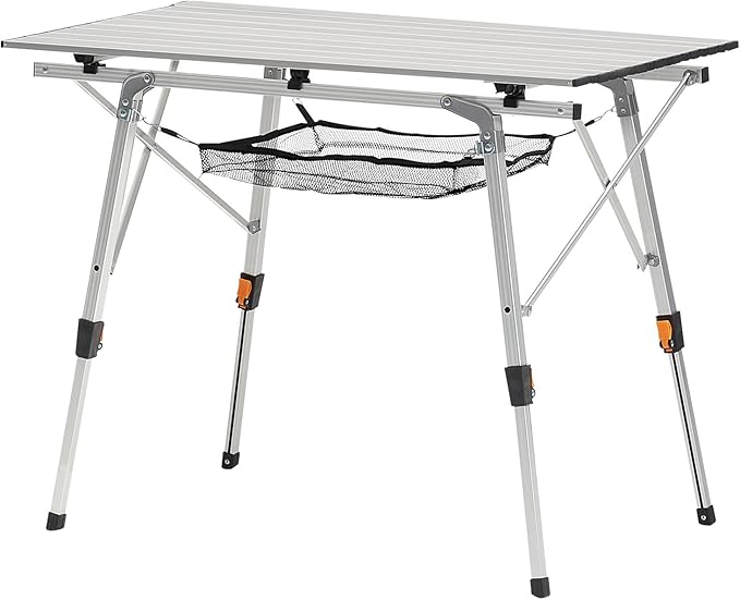 VEVOR Folding Camping Table Portable Roll Up Side Tables Lightweight Aluminum Beach Table for Outdoor BBQ Tailgating Picnic Travel (35 inch-Silver)