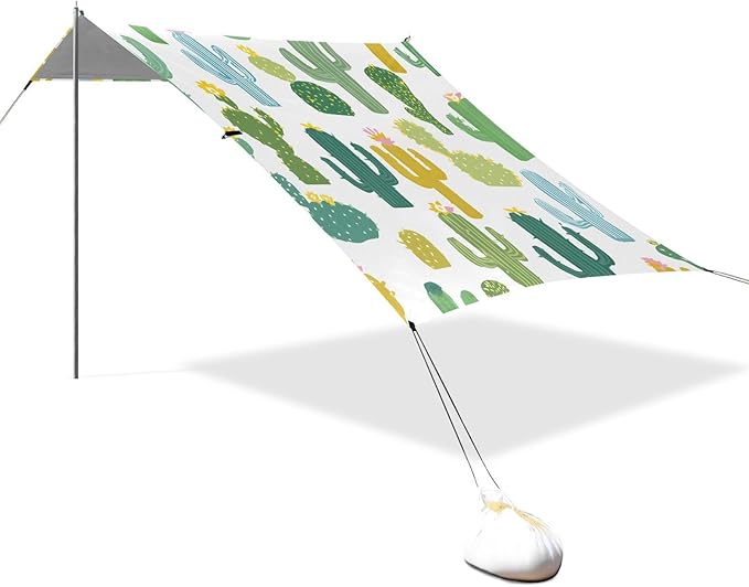 Bolaz Beach Canopy Tent Sun Shade9'×10.5' Large Family Beach Shade UPF50+- Outdoor Shade for Camping Trips FishingSimple Cactus Pattern