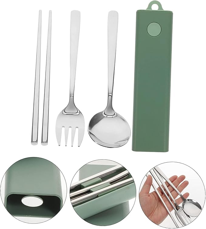 3 Sets Fork Spoon Chopsticks Stainless Steel Utensils Set Stainless Steel Spoon Travel Cutlery Utensil Case Travel Spoon Camping Tableware Stainless Steel Chopstick Rest