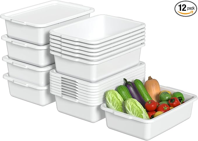 Yuright 12 Pack Commercial Bus Tubs with Lids 13 L Plastic Bus Boxes for Restaurant White