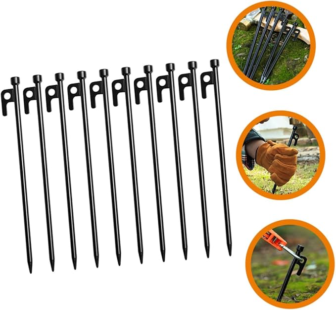 10Pcs Heavy Duty Ground Stakes for Tents Multi Function Outdoor Pegs for Camping and to Install and Soil Anchors Includes Storage Bag for Beach