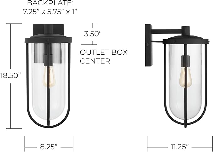 Capital Lighting 934212BK Corbin Clear Glass Outdoor Wall Sconce 1-Light 100 Watt 19 H x 8 W Black