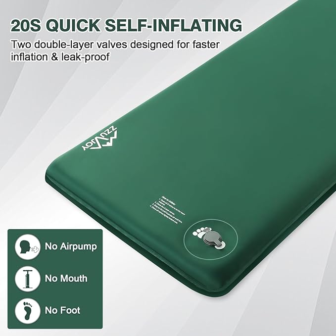 Self-Inflating Sleeping Pad with Foot Pump 3.1 Thick High-Density Foam Camping Mattress 4-Season Sleeping Mat with Built-in Pillow &amp R-Value 9.5 Camping Essentials for Tent Travel Car