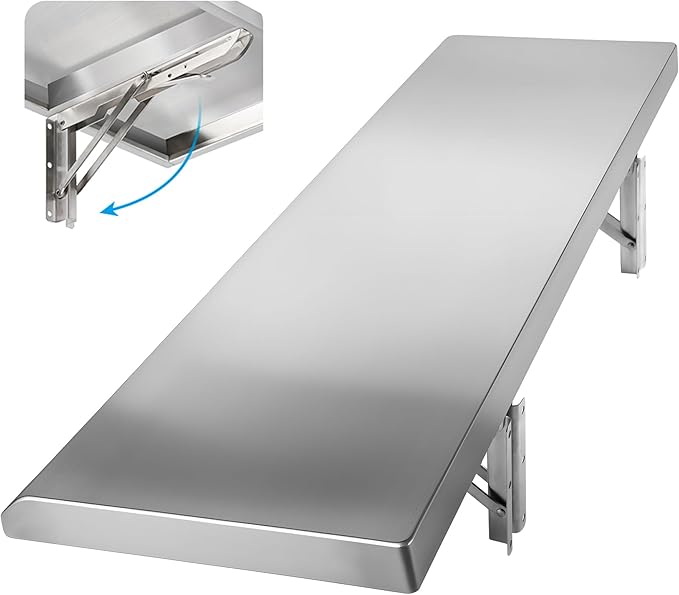 Folding Concession Shelf 48 x 12 Stainless Steel Drop Down Folding Serving Food Serving Stand for Concession Windows