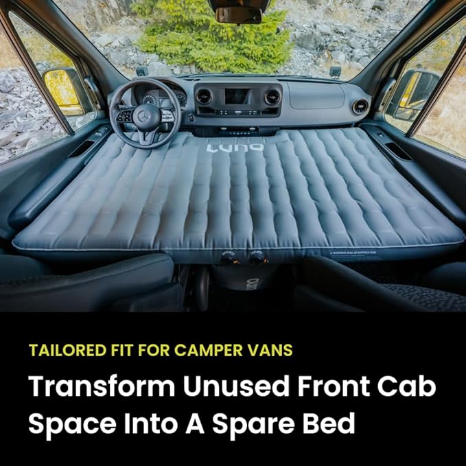 Luno Van Front Cab AIR Mattress - Inflatable Sleeping Van Bed for Travelers &amp Campers - Front Seat Air Mattress Fits Ford Transit Mercedes Sprinter RAM Promaster Winnebago Solis &amp Other Van