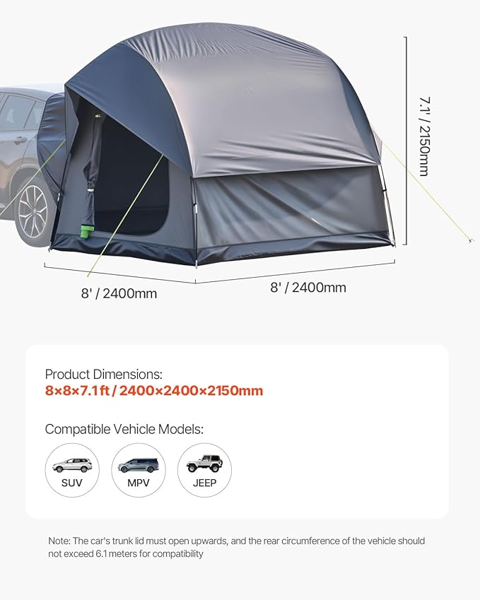 VEVOR SUV and Pickup Truck Camping Tents Waterproof Double Layer Design with Carry Bag Accommodates 2-9 Persons for Outdoor Activities