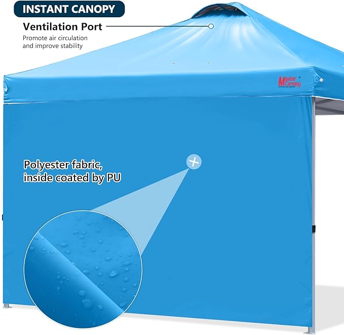 MASTERCANOPY Durable Pop-up Canopy Tent with 1 Sidewall (10'x10'Sky Blue)