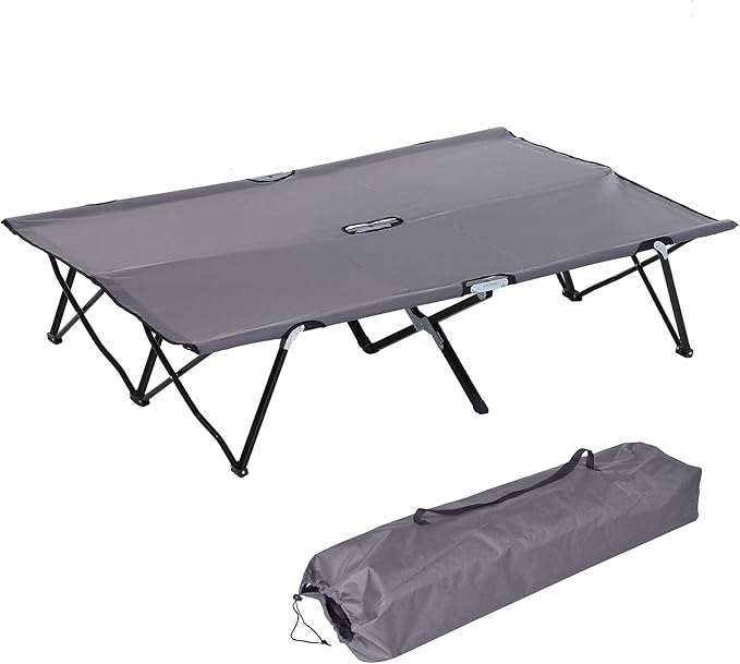 Gray Double Portable Camping Cot - 50-Inch Wide Elevated Steel Bed 300 lbs Weight Limit Foldable with Travel Bag for Outdoor Adventures