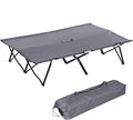 Gray Double Portable Camping Cot - 50-Inch Wide Elevated Steel Bed 300 lbs Weight Limit Foldable with Travel Bag for Outdoor Adventures