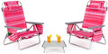 Backpack Beach Chair 5 Position Adjustable Camping Chairs with Aluminum Table Head Pillow Cooler Bag Cup Holders Folding Beach Chairs for Adults (with Table Pink Stripe)