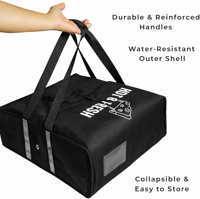 Pizza Bags for Delivery – Insulated Pizza Delivery Bag | Pizza Warmer Carrier for Doordash Uber Eats Catering | Front Load Heavy Duty (Black 20X20X12)