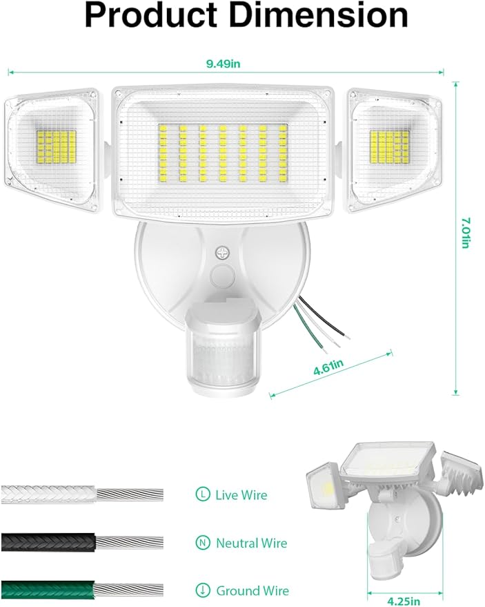 iMaihom 50W Motion Sensor Outdoor Lights 5000LM Hardwired Motion Sensor Flood Light Dusk to Dawn Outdoor Lighting 6500K LED Security Light IP65 Waterproof Motion Detector Lights for Outside White