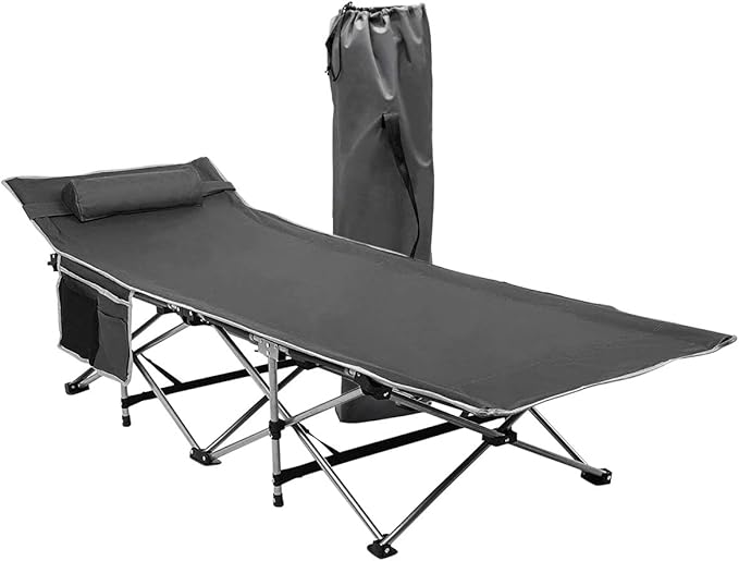 ZONETECH Folding Outdoor Travel Cot-Classic Grey Premium Quality Lightweight Portable Heavy Duty Adult and Kids Travel Cot with Large Pocket-Perfect for Hiking Camping and Outdoor Activity