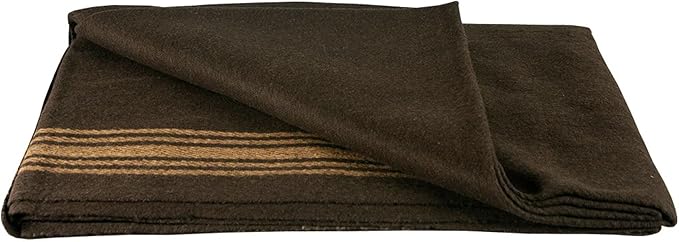 FOX OUTDOOR PRODUCTS Wool Blanket - Warm Lightweight Wool Blend Blanket with Whip-Stitched Edges for Outdoor &amp Home Use Camel-Striped Brown