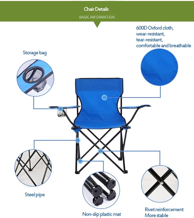 ZONEMEL Portable Camping Chair Arm Rest Design Fully Cushioned Seat and Back Side Pocket Cup Holder and Carry Bag Collapsible Chair for Camping Saunas Beach Tailgates and Sports