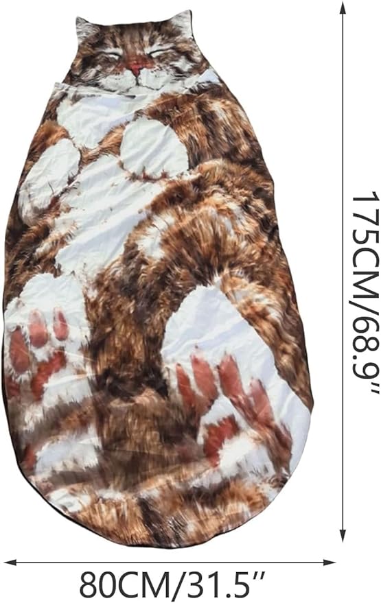 Dreaming Arts Fluffy Cat Sleeping Bags for Adults Soft Cozy Plush Cat Print Envelope Sleeping Bag for Kids Cat Lovers 68.89 inch Washable Warm Blanket for Camping Travel and Sleepovers Home