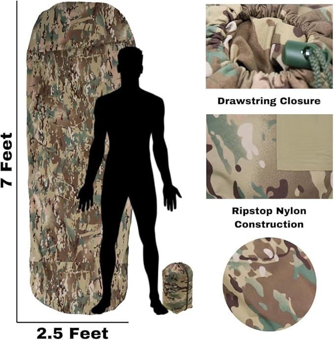 Camouflage Bivy Cover Waterproof Sleeping Bag Cover for Military Modular Sleep System (MSS) Waterproof Outer Shell for Sleeping Bag