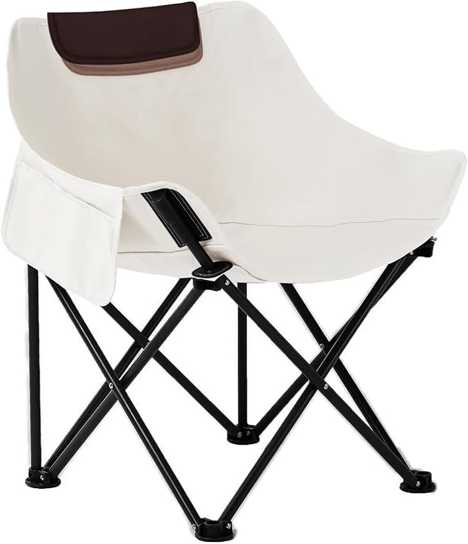 Folding Chairs Heavy Duty Support 330 lbs Moon Chair with Carry Bag Outdoor Quad Lumbar Back Padded with Side Pockets Built Durable and Reliable with Compact Foldable Steel Frame