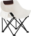 Folding Chairs Heavy Duty Support 330 lbs Moon Chair with Carry Bag Outdoor Quad Lumbar Back Padded with Side Pockets Built Durable and Reliable with Compact Foldable Steel Frame