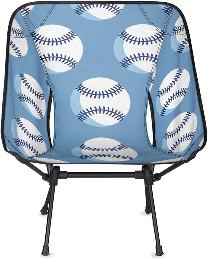 Honeybaby Folding Camping Chair Baseballs Print Camping Chairs Lightweight Portable Chair Outdoor Foldable Chairs for Camping Travel Picnic Beach Hiking