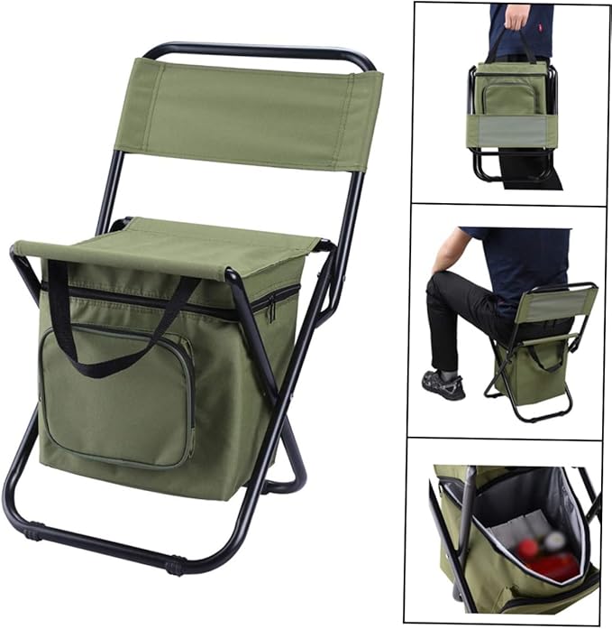 BESTonZON 1pc Multifunctional Outdoor Folding Fishing Chair Insulated Storage Bag and Backrest Portable Camping Seat for Fishing Hiking and Travel