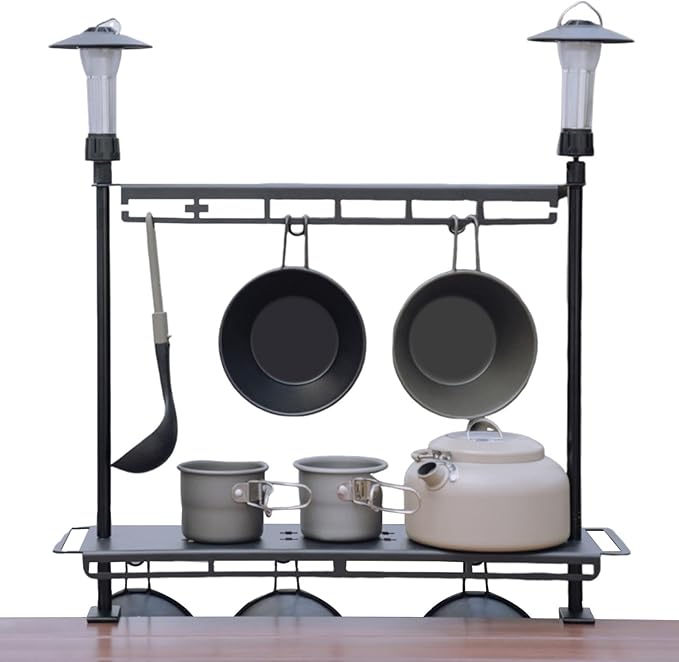 Camping Table Rack – Adjustable Clamp- Outdoor Storage Shelf Foldable Desktop Shelf for Camping | Portable Lantern Stand Lightweight Table Rack for Outdoor Use Camping Gear Storage