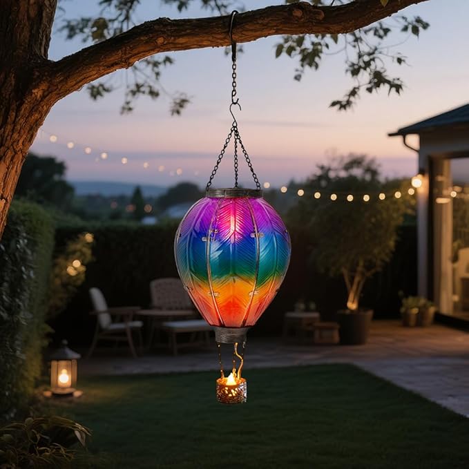 STARSOUL Extra Large Solar Hot Air Balloon Lantern with Flickering Flame Hanging Solar Lantern Outdoor Waterproof Hot Air Balloon Solar Light Decorations for Garden Yard Lawn Porch