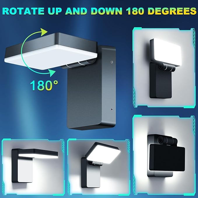 ledmo Modern LED Wall Light 40W 3000LM 5000K Outdoor Wallpack with 360° Rotate and 180° Fold Head Sconce Exterior Flood Lights Switch Control IP65 Waterproof for Safety Wall Mount Lighting