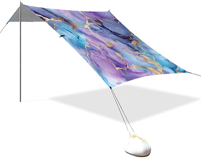 Camping Sun Shelters Marble Watercolor Blue Purple Beach Canopy 126 * 110.2in
