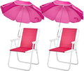 2pcs Beach Chair with Umbrella Outdoor Folding Camping Chairs for Adults Lightweight Portable Camp Chairs for Travel Picnic Concert Poolside Park Fishing Backyard Outdoor ActivitiesPink