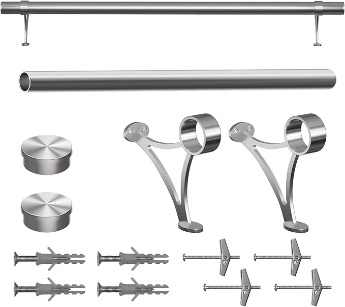 Bar Foot Rail Kit 4ft 304 Stainless Steel Satin Finish 2 O.D Tubing with Bracket Hardware Undercounter Foot Railing for Home Kitchen Restaurant Bar Counter