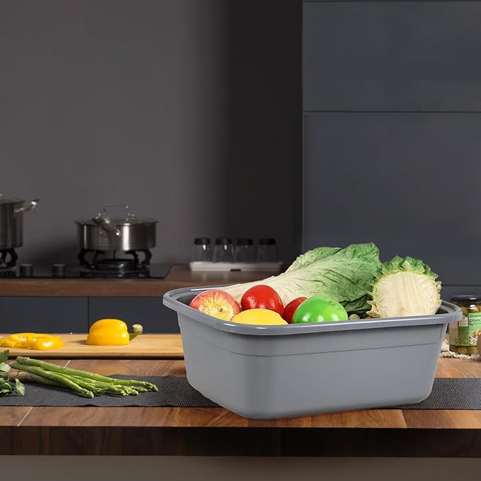 16 Quart Plastic Wash Basins Gray Rectangular Dish Pan 4 Packs