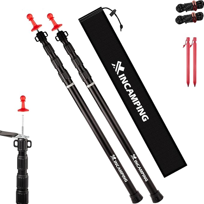 Tarp Poles Adjustable Heavy Duty XINCAMPING Tent Poles Aviation Aluminum 7.7FT Lengthen and Thicken with Protection Cap Awning Poles Set of 2 for Camping Hiking